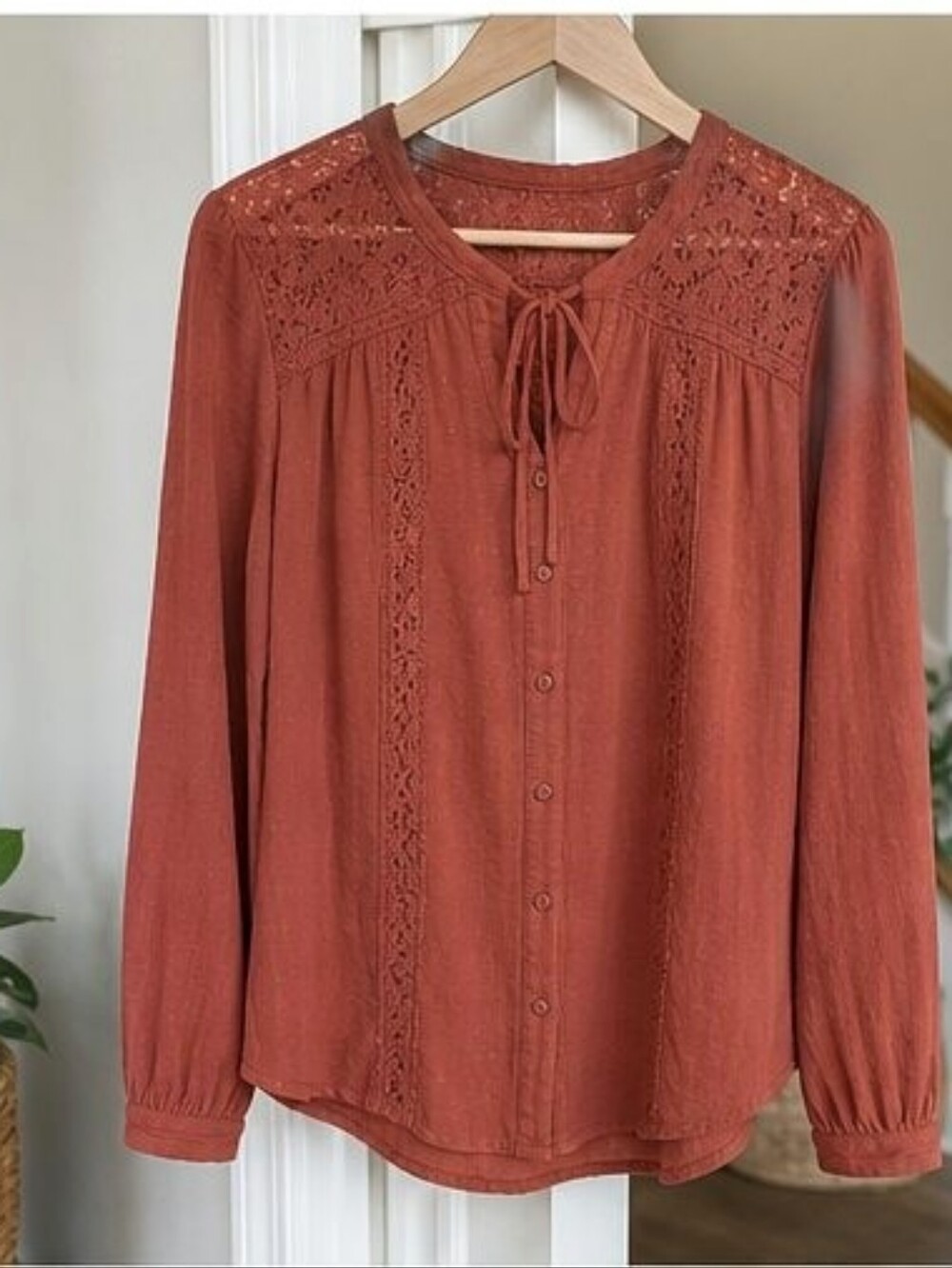 Rust Lace Trim Top
